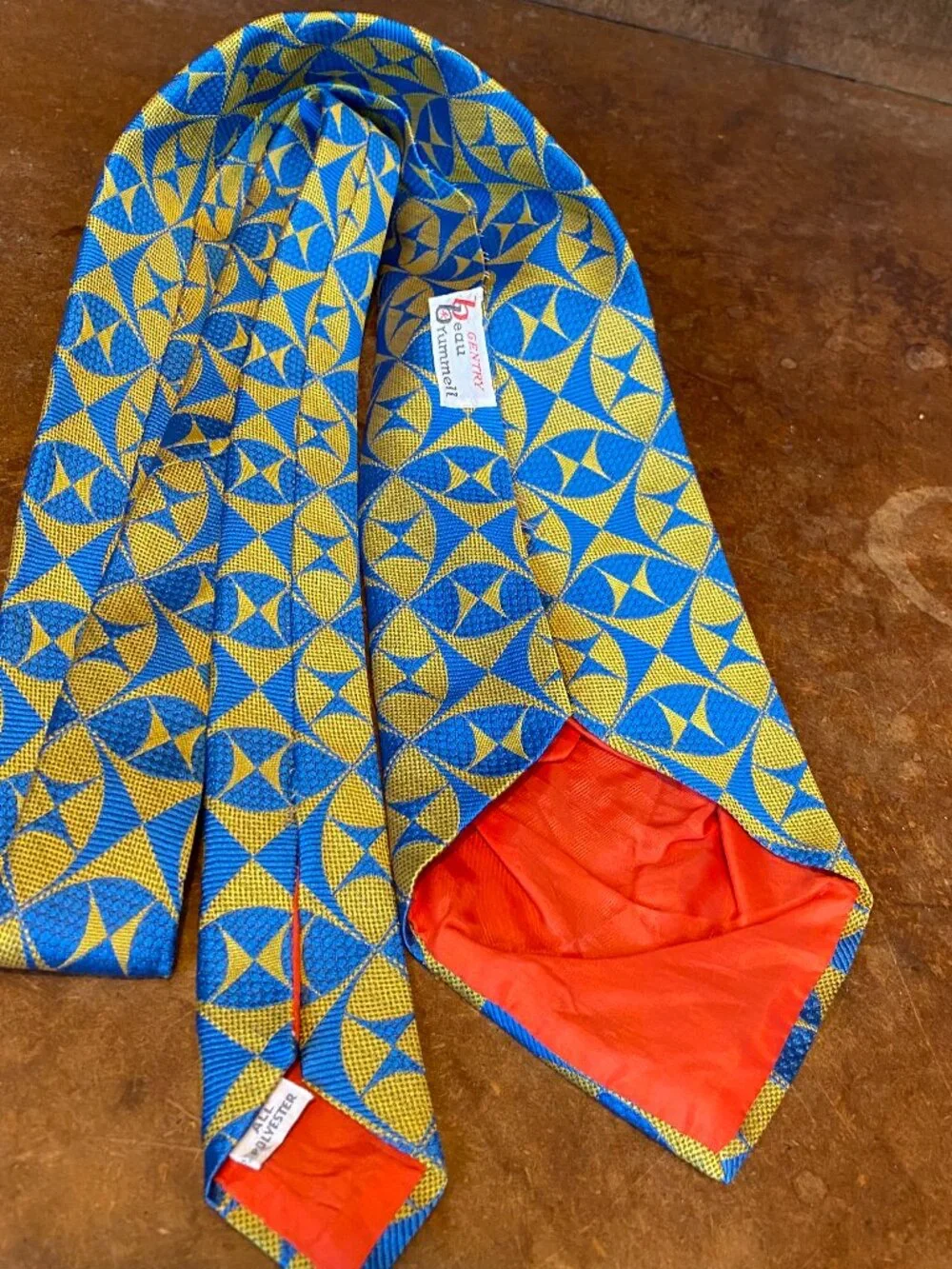 70s Beau Brummell Gentry Wide Necktie Vintage Blue Gold Mid Century Atomic